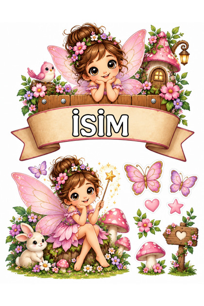 İSİMLİ - Peri Temalı Yenilebilir Pasta Süsü - Peri Kız Pasta Resmi ve Baskısı Yenilebilir Kağıt