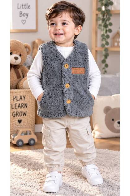 Boy's Vest Plush Fleece with Wooden Buttons