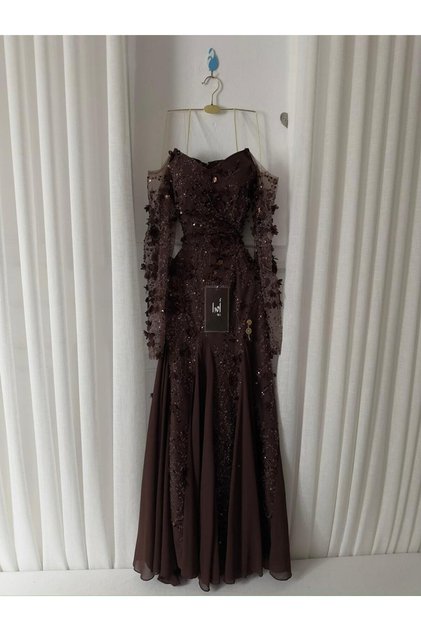 Mocha Dress with Georgette Inserts.