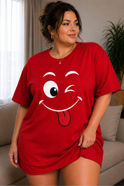 Women's Plus Size California Printed Cotton Single Jersey T-Shirt Dress – Relaxed Fit Casual Sports Dress XL - 2XL - 3XL - 4XL - 5XL - 6XL - 7XL - 8XL