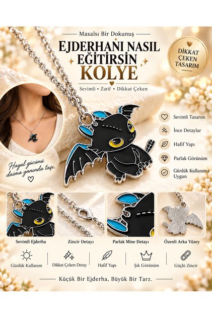 How to Train Your Dragon Toothless and Light Fury Necklace – Black and White Dragon Figure Necklace