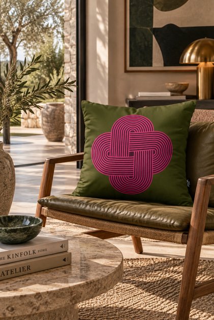 Viva Modern Colorful Khaki Green Fuchsia Geometric 1 Piece Throw Pillow Cover Double-Sided Digital Printing Hidden Zipper Decorative Living Room Sofa Throw Pillow Home Decor