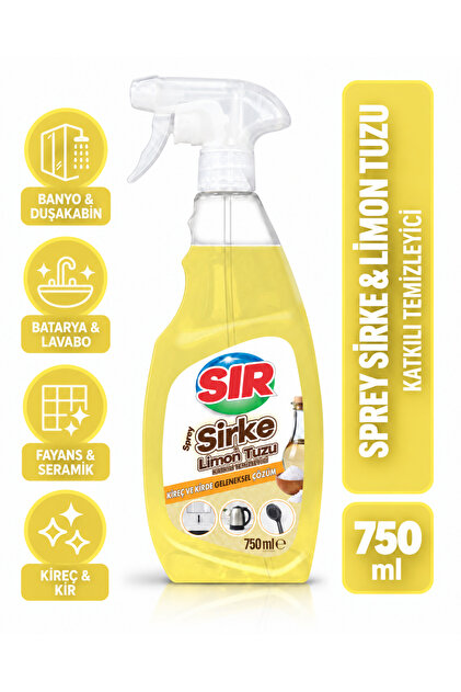Sirke & Limon Tuzu Katkılı Sprey Temizleyici 750 ml – Banyo, Duşakabin, Batarya, Lavabo ve Kireç Temizliği