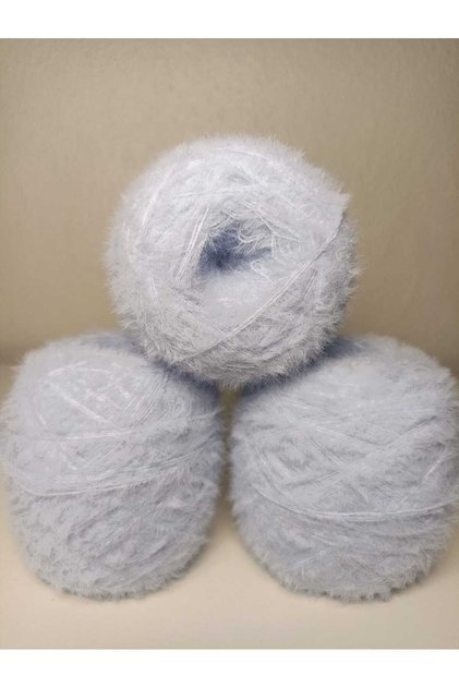 Buz Mavisi Renkli 3Katlı Kısa Tüylü Tavşan Tüyü Örgü İpi 300 Gr(3X100gr)