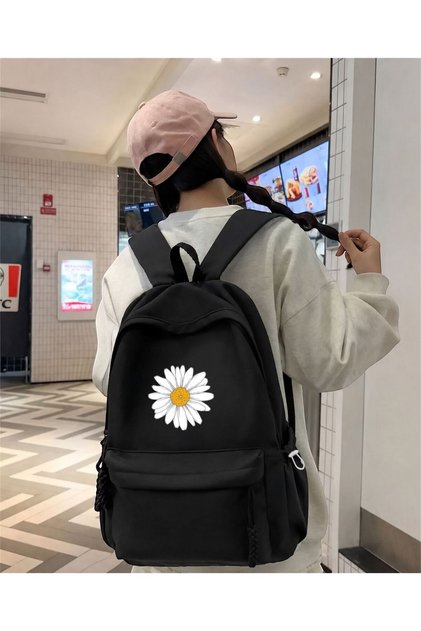 Black Daisy Printed School, Office, Course Backpack