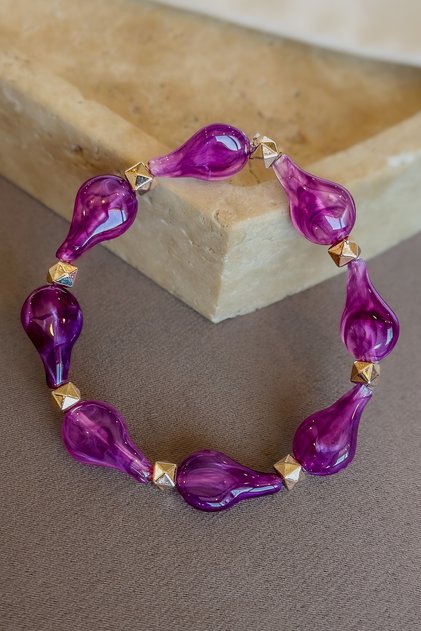 Purple Drop Resin Beaded Bracelet