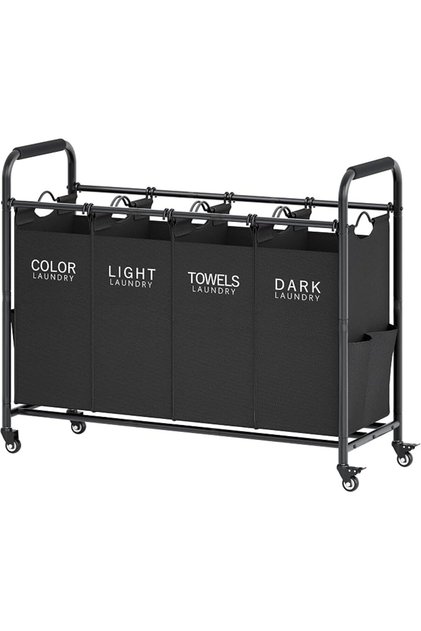 Tajsoon 4 Bag Laundry Sorter Cart, 4 Section Laundry Hamper Sorter with Heavy Duty Lockable Rolling