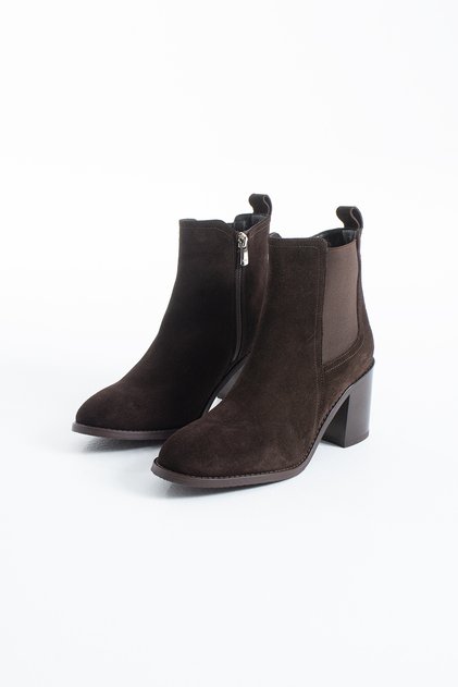 Verona Women's Genuine Leather Suede Thick Heeled Brown Chelsea Boots
