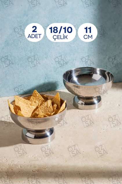 İnci 2-Pack 18/10 Stainless Steel Serving Bowl Tableware Presentation Snack Bowl Breakfast Bowl with Stand 11cm