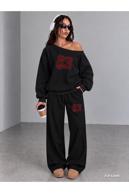 23 Star Printed Women's Boat Neck Sweatshirt/Top Sweat Suit