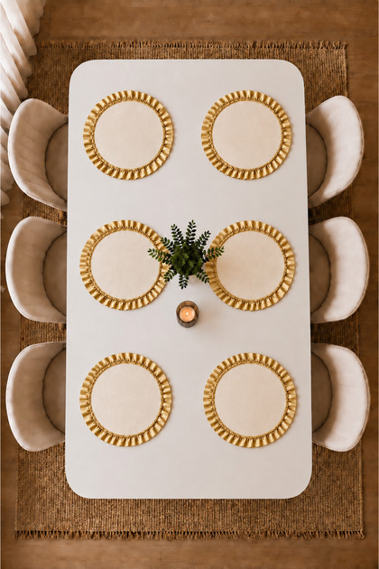 Set of 6 Round Ruffled Plates – 33cm Fabric Placemats Cream
