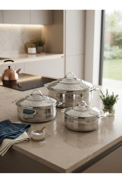 Food Container Set 1500/2500/3500ml Stainless Steel Insulated Food Warmer Set 3Pcs Perfect Design Silver Food Flask