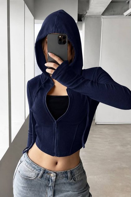 Zippered Hooded Blouse