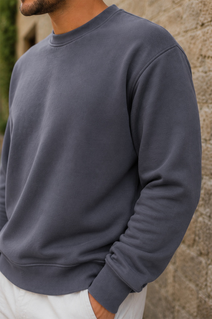 Men's Smoked 3 Thread Crew Neck Sweat Soft Puff Fabric