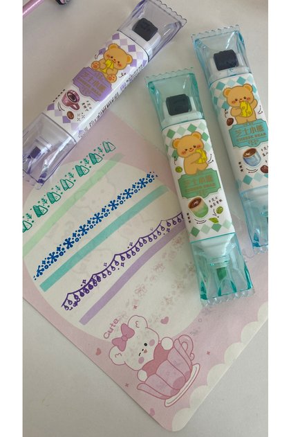 Cute Bear Stamp Roller Highlighter Pen Set 3Pcs Set High Pigment School Material Stationery