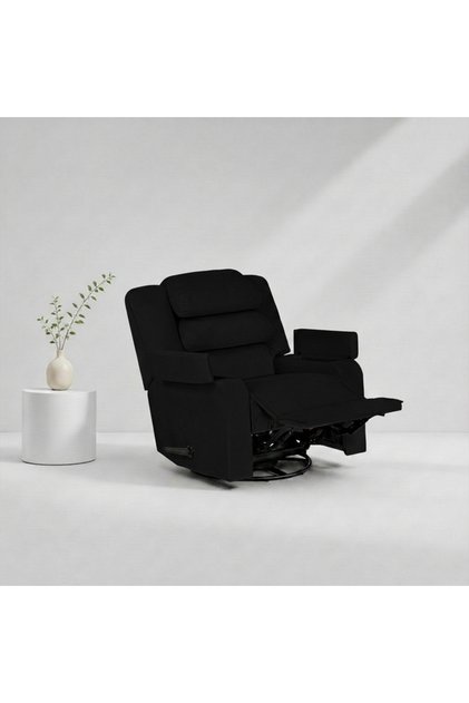 Swivel Rocking Recliner Chair, Velvet, Footrest, Black, AB07-H