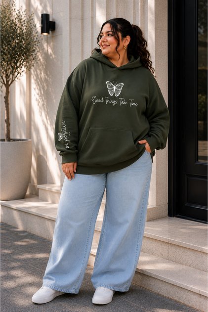 Women's Plus Size Oversize Hooded Sweatshirt Butterfly Print Kangaroo Pocket Youth Trend Casual Daily Hoodie L XL 2XL 3XL 4XL 5XL 6XL 7XL