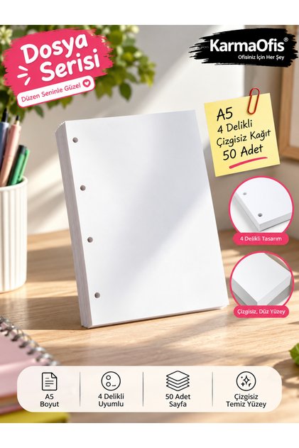 A5 Size 4-Hole Unlined Paper | 50 Pieces Optional | Compatible with 4-Hole A5 Size Files