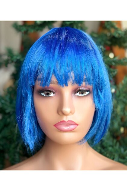 Parti doğum günü kostüm barbie deniz kızı gösteri peruğu ayarlanır küt peruk saç saks mavi