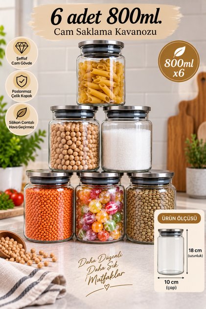 6 Pieces 800 ml Glass Vacuum Containers with Metal Lids, Legume Spice Storage Jar Set, Food Storage Container