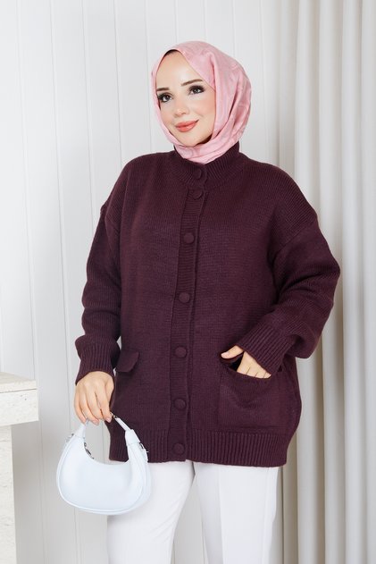 Women's Half Turtleneck Knitwear Cardigan with Pockets