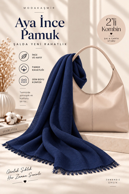 Modakaşmir Aya Thin Cotton Shawl & Women's Shoulder Bag 2-Piece Combination – 5 Color Options