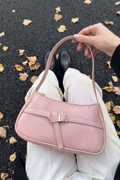 Powder Wrinkled Patent Leather D64 Buckle Detailed Zippered Minimal Design Modern Style Daily Women's Shoulder and Waist Bag