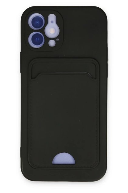 Apple iPhone 12 Compatible Case Kelvin Silicone with Business Card Holder - Black