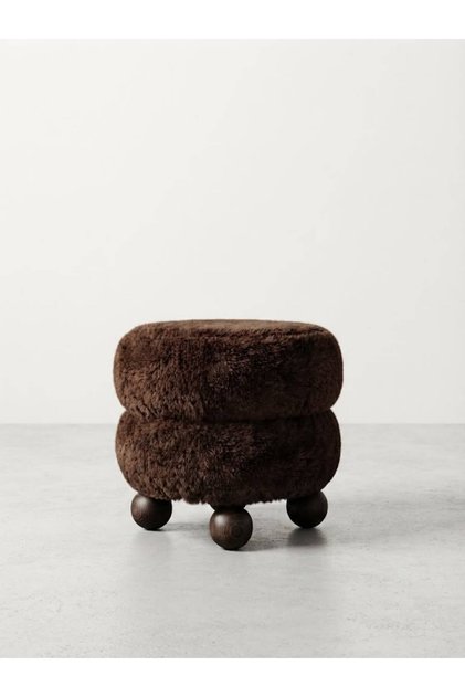 Mocha Puf Ahşap Ayaklı – Teddy Dokulu Yuvarlak Puf Ahşap Ayaklı
