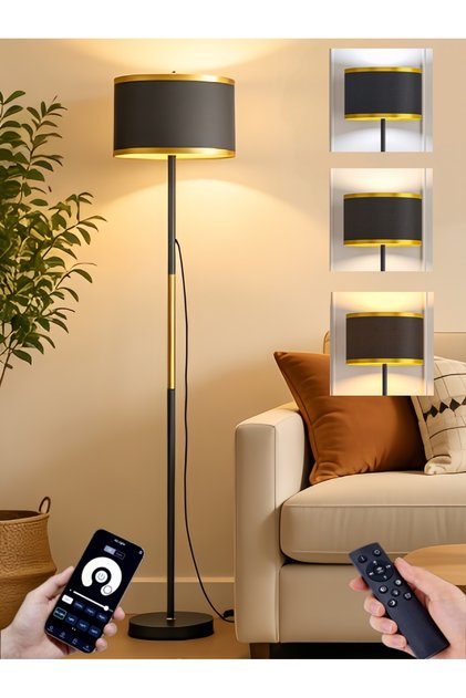 مصباح أرضي ذكي مع تحكم عن بعد وتطبيق، يتضمن مصباح LED بقوة 12 واط، 3 درجات حرارة لونية، إضاءة ليلية قابلة للتعتيم تدريجيًا مع مؤقت، مصباح قائم عصري لغرفة المعيشة وغرفة النوم