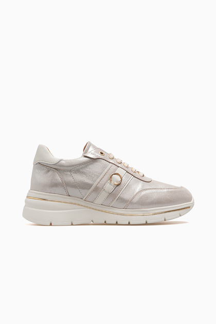 Women's Leather Casual Shoes 26Y D26Ya-7110 Gold Silvery