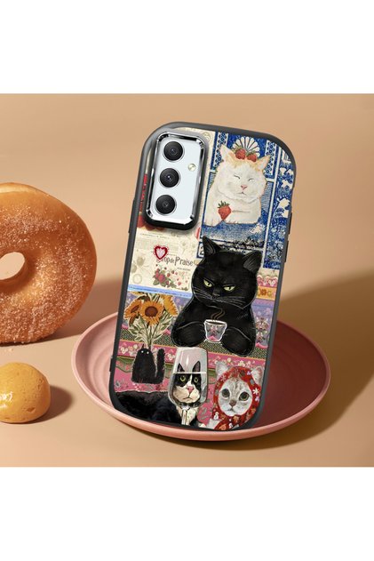 Samsung Galaxy A34 Uyumlu retro poster kedi silikon kılıf, özgün sanat tasarımı