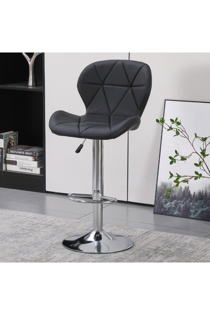 Bar Stool with Leather Upholstery and Adjustable Height, Swivel Dining Chair - Black