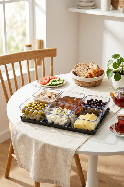 🥣 6-Piece Acrylic Breakfast Set – Olive Cheese Storage Container with Lid and Tray