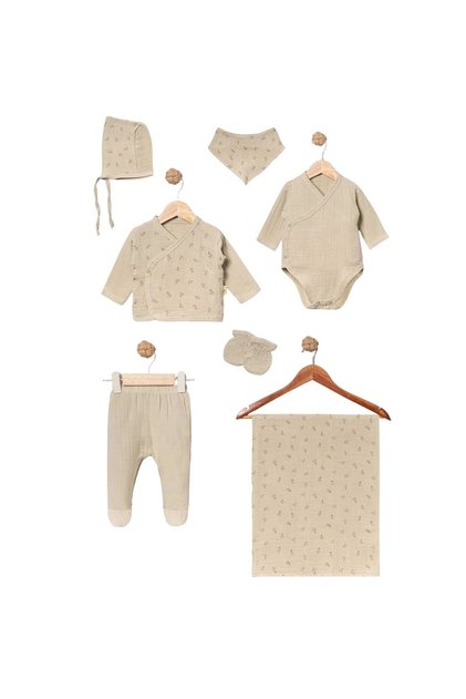 Baby Girl Newborn 100% Cotton Crisp Floral Patterned Muslin Fabric 7-Piece Newborn Set Hospital Discharge Set