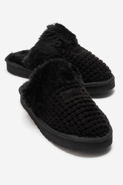 Women's Plush Knitwear with Fur Inside, Lightweight, Thick Sole, Comfortable Slippers