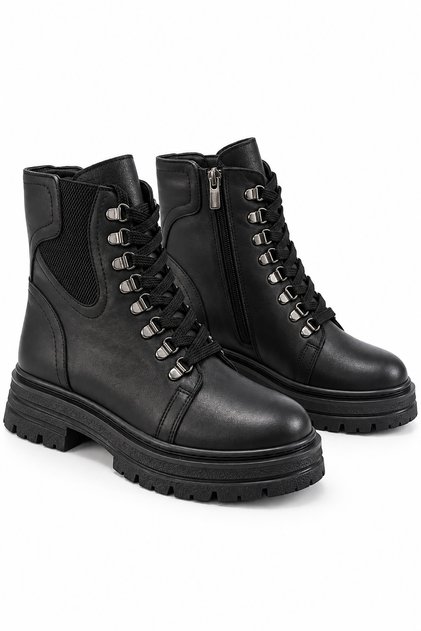Lapesta Side Elastic Zippered Genuine Leather Women's Boots Black Skin