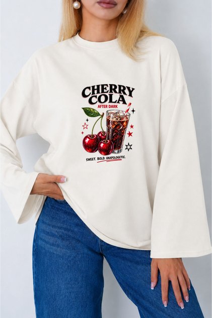 Cherry and Cola Printed Wide-Sleeved Body Suitable for Hijab Wear