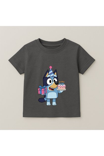 Bluey Birthday Cake Printed Children's T-Shirt 100% Cotton Smoked