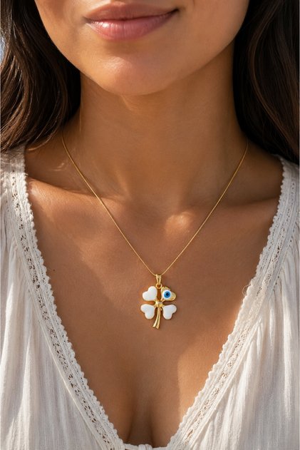 Women's White Enamel Clover Necklace