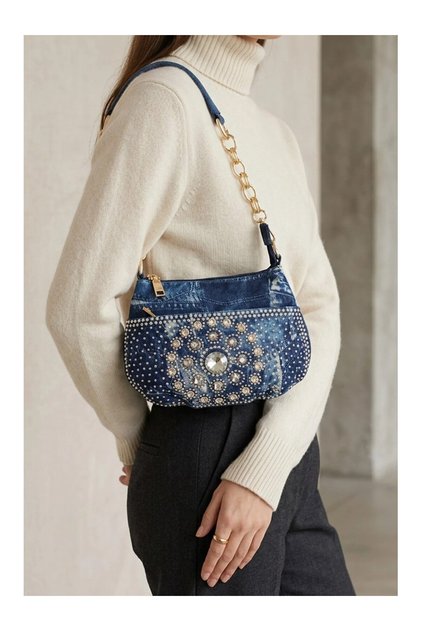 C1090 Women's Stoned Denim Small Shoulder and Crossbody Bag