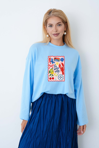 Women's Graphic Printed Wide-Sleeve Body Suit Suitable for Hijab