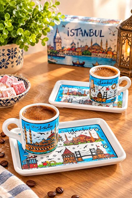 Istanbul Themed Turkish Coffee Cup Set for 2 People