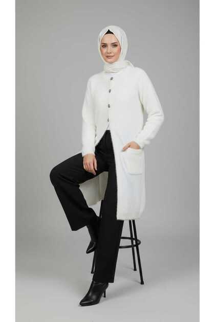 Women's Angora Cardigan with Buttoned Pockets for Middle-Aged and Older Women