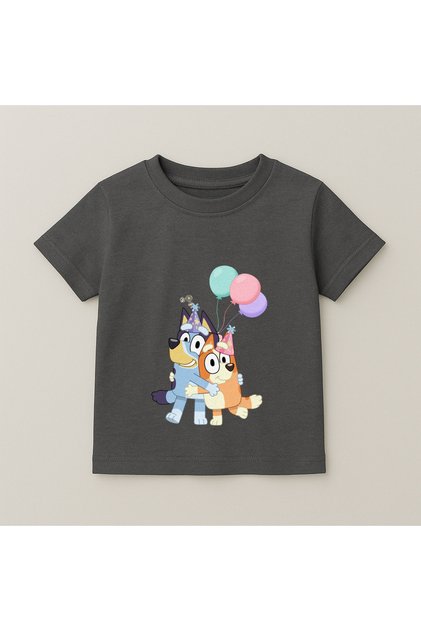 Bluey and Bingo Pastel Balloon Printed Kids T-Shirt 100% Cotton Smoked