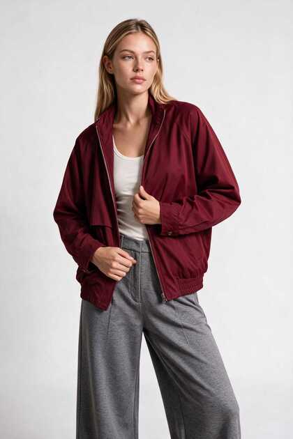 High Collar Oversize Bomber Jacket Lgx0018 Bordo
