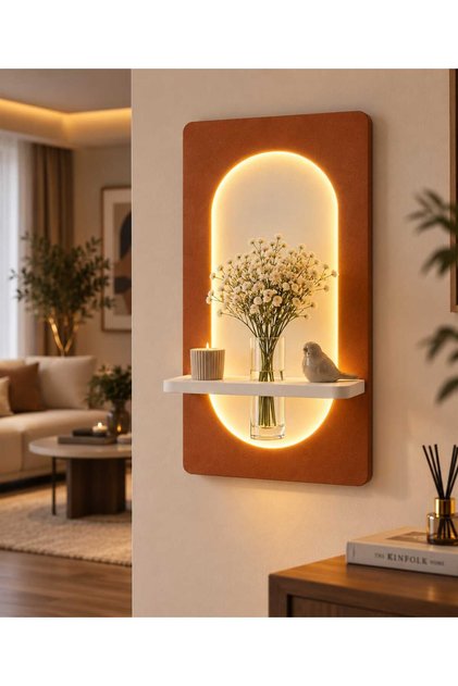 Bohem LED Işıklı Dekoratif Vazolu Modern MDF Duvar Tablosu 38x68 cm