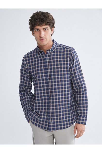 Lcwaikiki Classic Burgundy Regular Fit Long Sleeve Plaid Men's Shirt