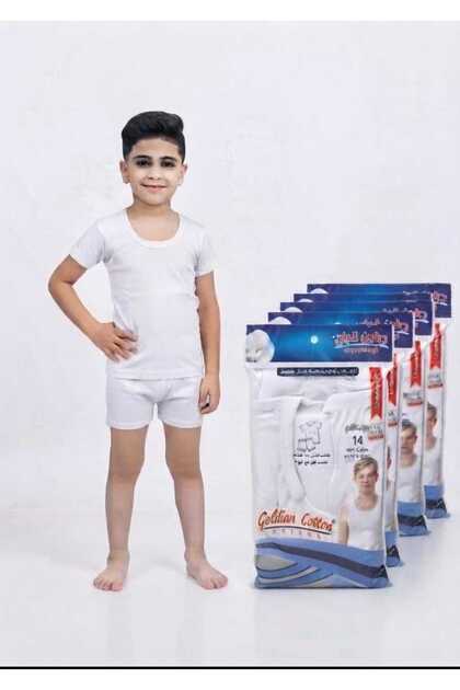 طقم ملابس داخليه اولاد ابيض نص كم قطن 100% سوري 6 قطع