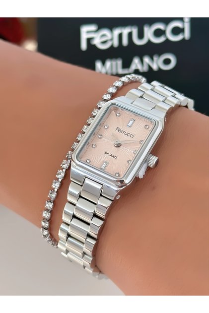 Steel Strap Rectangular Case 2 Year Warranty 3 Atm Waterproof Women's Wristwatch + Bracelet Gift